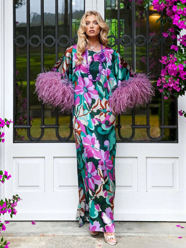 Vera raffiniertes Mini-Chiffonkleid mit Federn