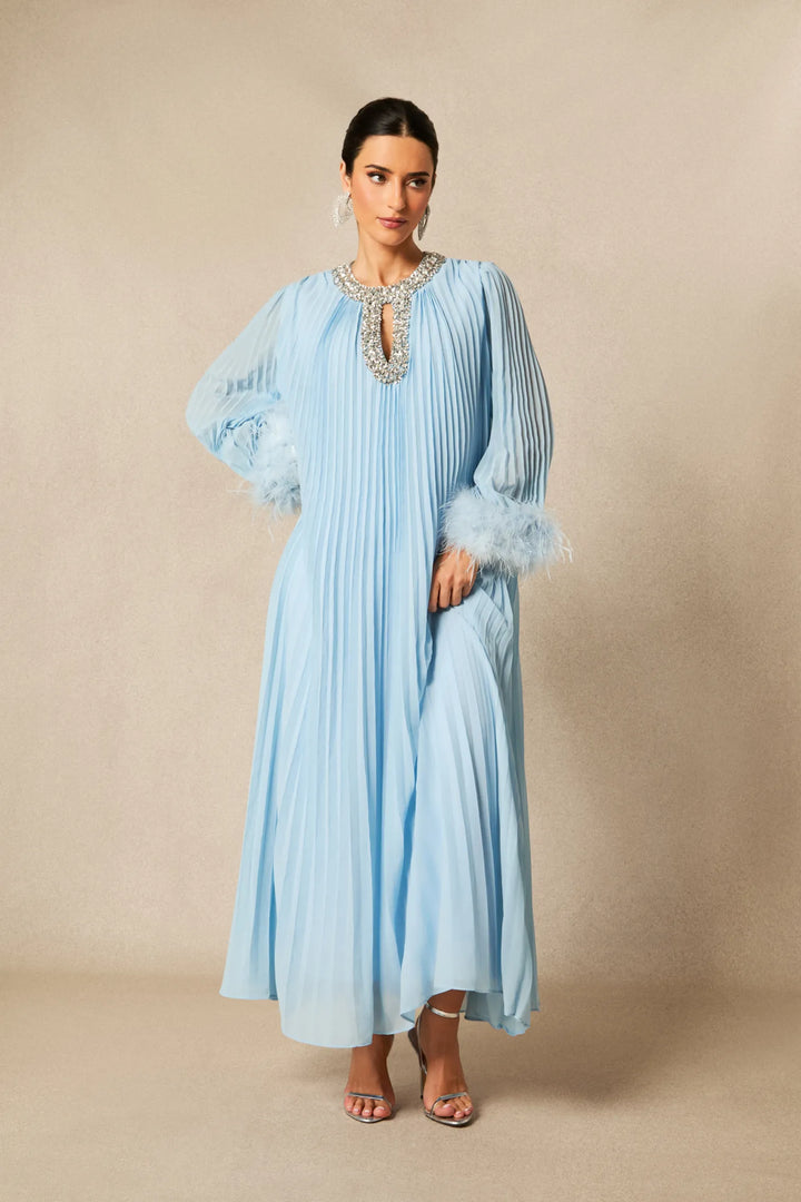 Yvonne elegante Chiffon-Maxi-Robe mit Federn