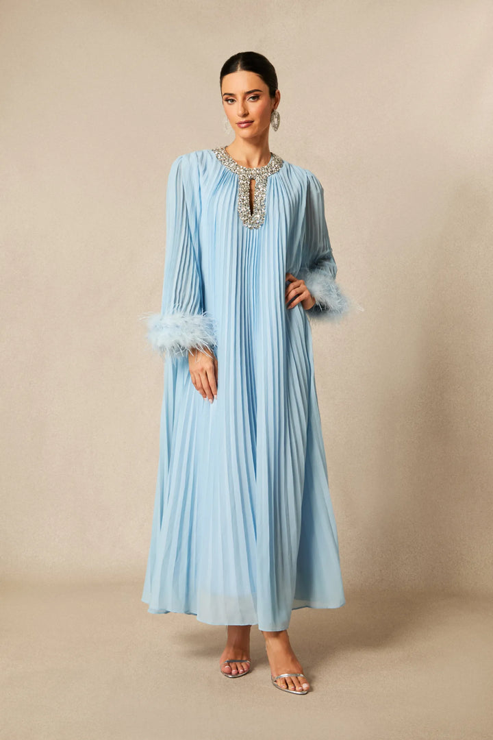 Yvonne elegante Chiffon-Maxi-Robe mit Federn