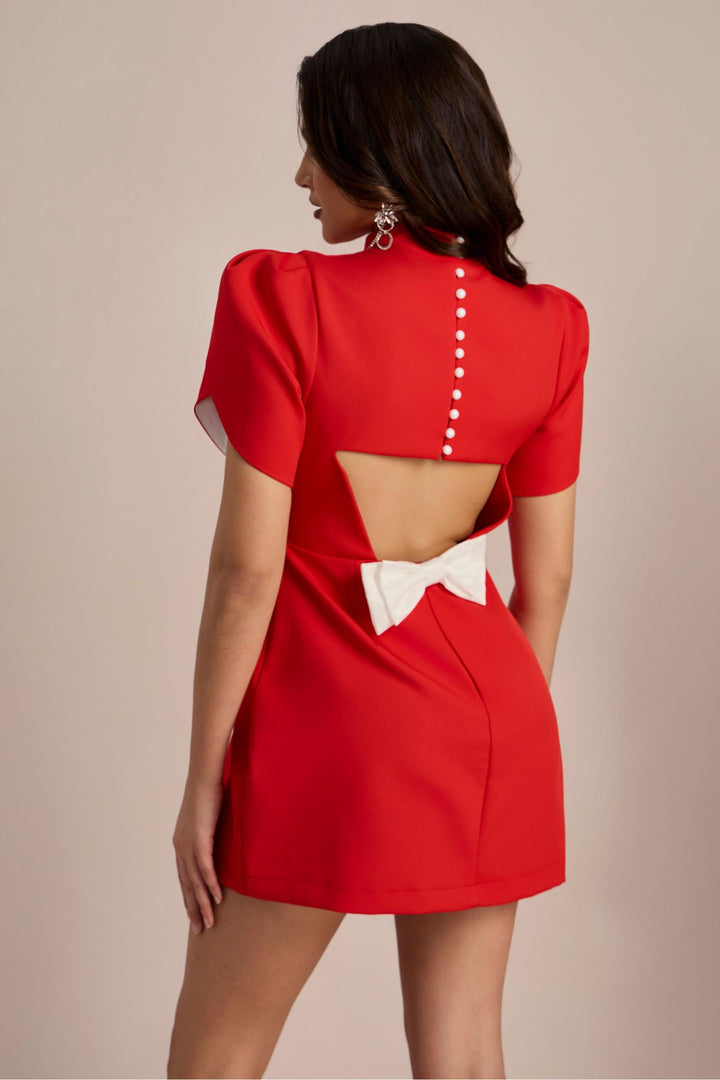Adela Cut-out Schleifen Mini-Kleid Detail Knopfleiste - KYMA