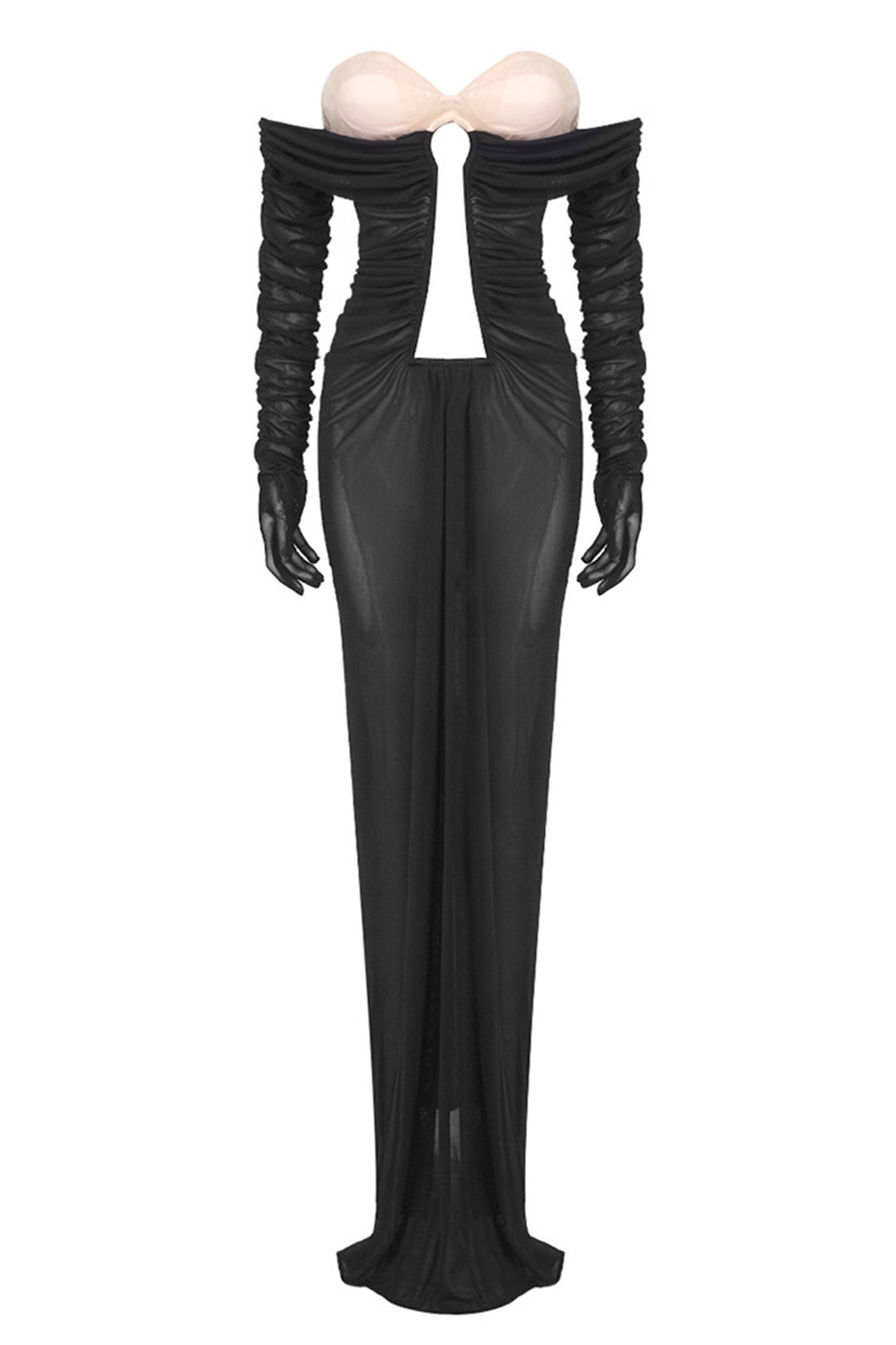 Amanda Off-Shoulder Maxikleid mit Schlüsselloch-Ausschnitt Stoffdetail - KYMA