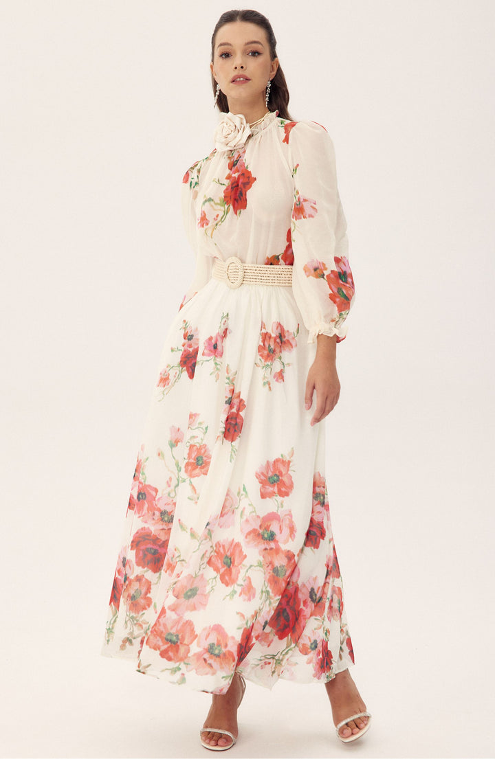 Anne Geblümtes Maxikleid mit Gürtel Vorderansicht - KYMA