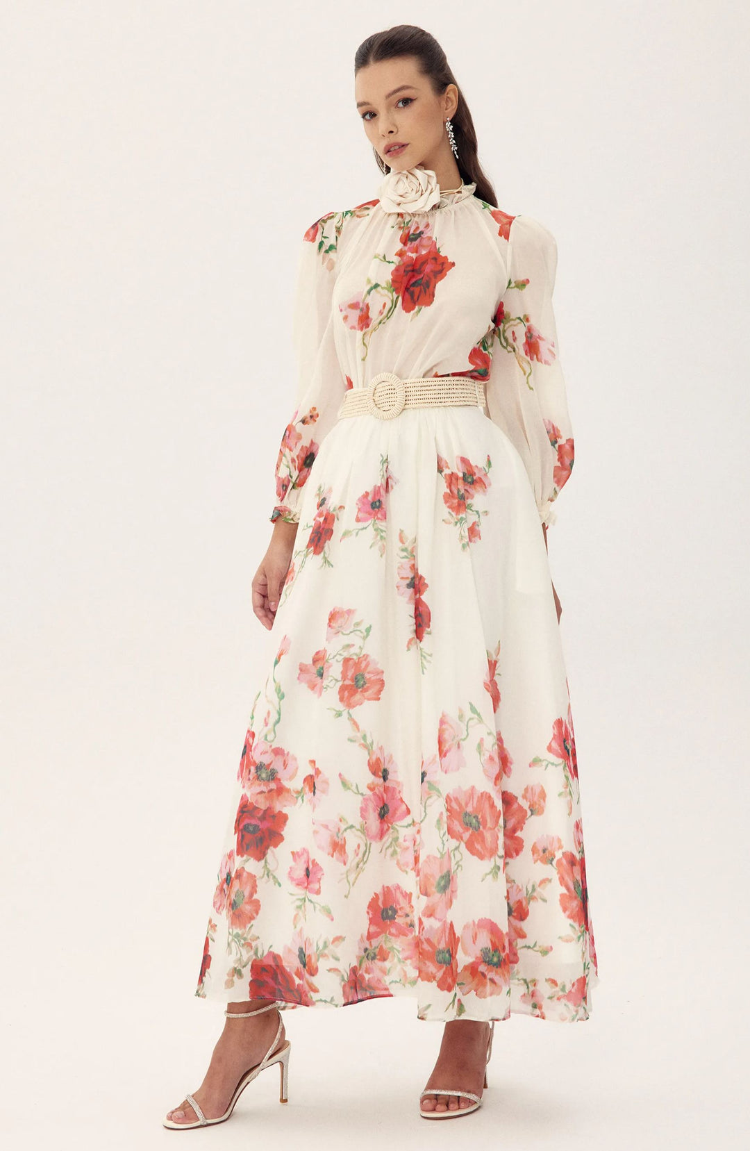 Anne Geblümtes Maxikleid mit Gürtel Rückansicht - KYMA