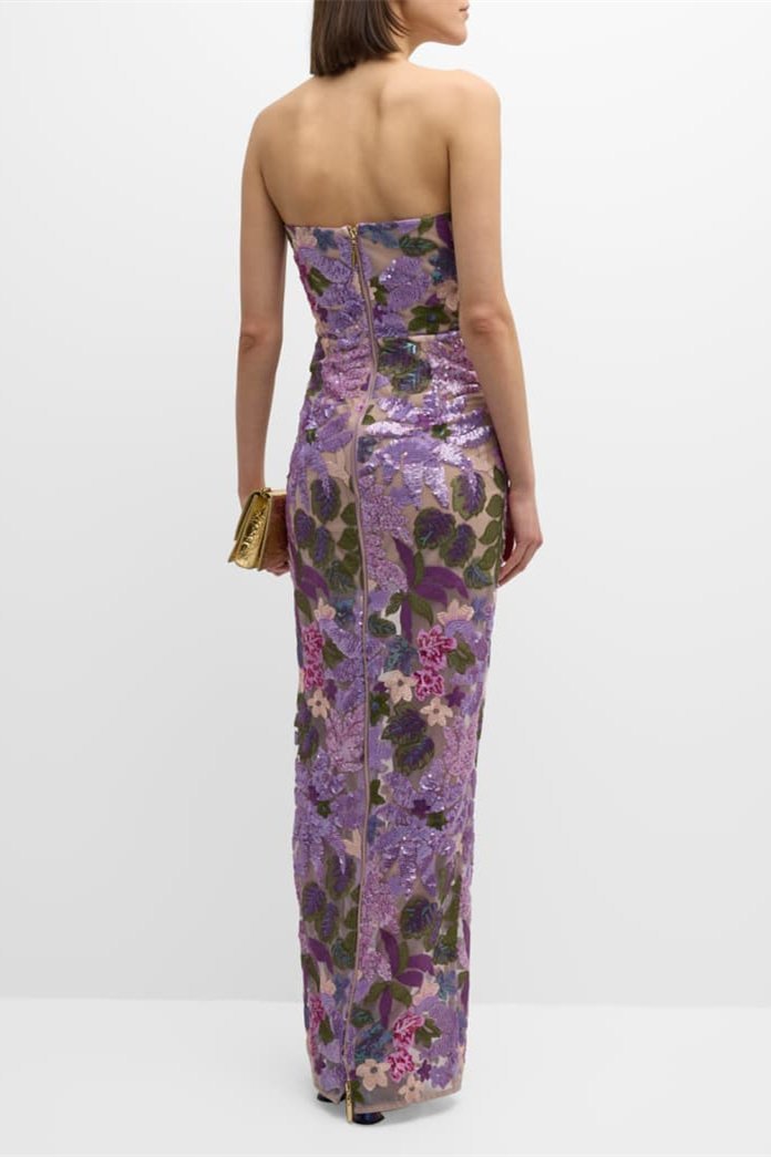 Aurora MAXIKLEID TRÄGERLOS MIT BLUMENSTICKEREI UND GLITZER