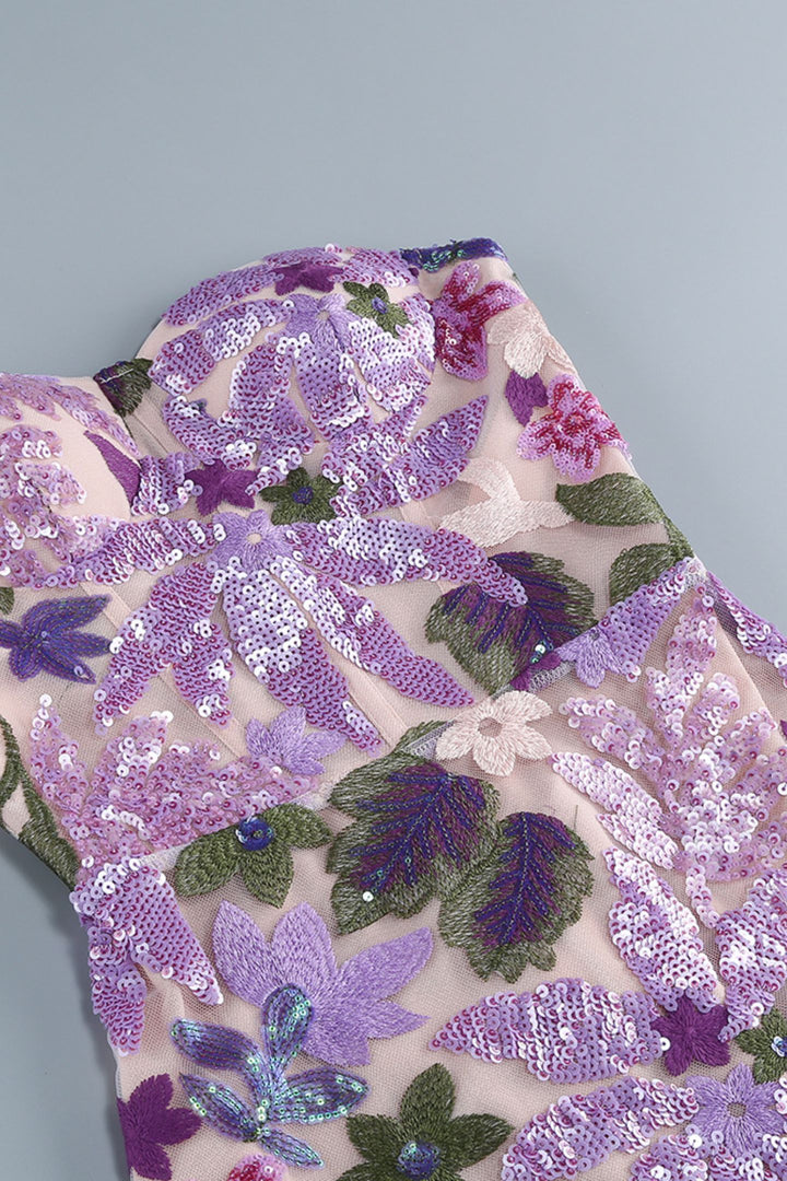 Aurora MAXIKLEID TRÄGERLOS MIT BLUMENSTICKEREI UND GLITZER