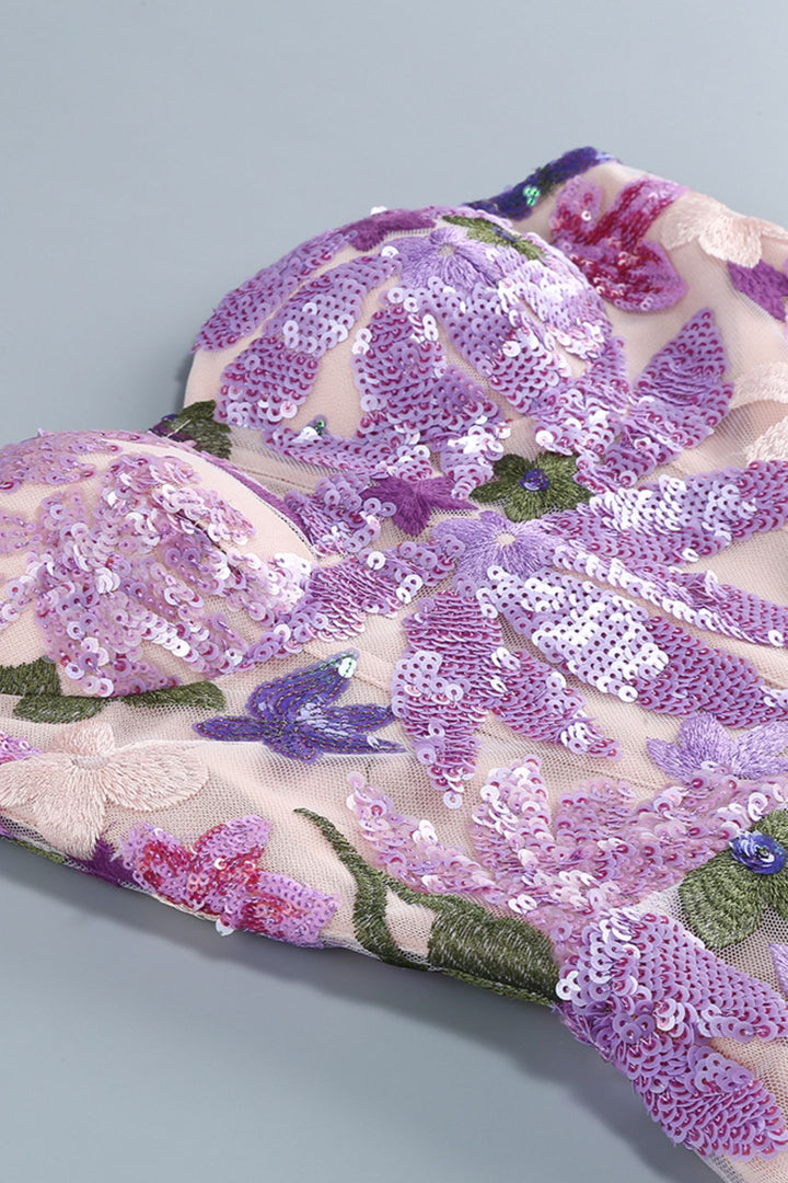 Aurora MAXIKLEID TRÄGERLOS MIT BLUMENSTICKEREI UND GLITZER