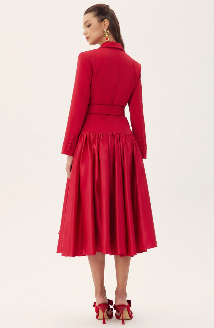 Daphne Midi-Kleid mit Revers und langen Ärmeln – Detail Gürtel – KYMA