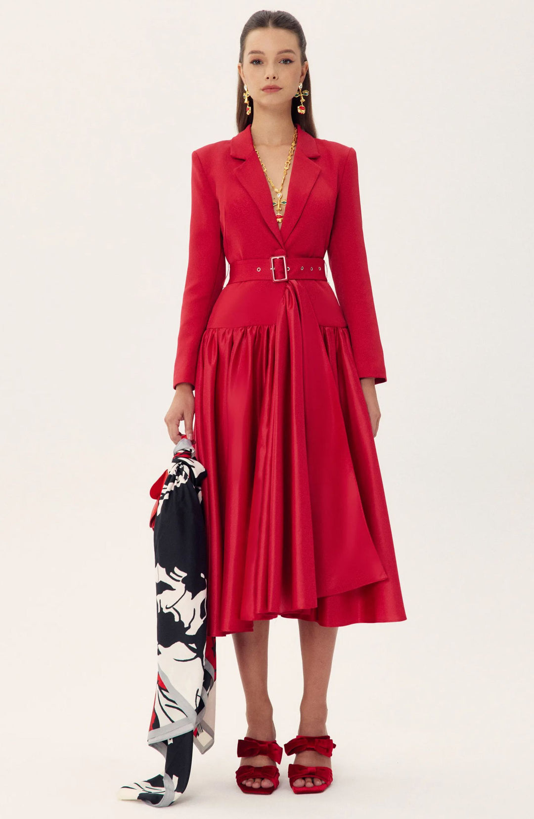 Daphne Midikleid mit Revers und langen Ärmeln vorne