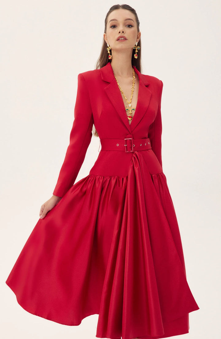Daphne Midikleid mit Revers und langen Ärmeln seitlich