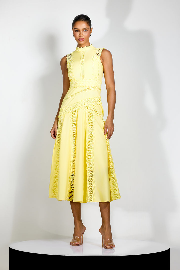 Diana Spitzen-Midikleid mit Stehkragen und A-Linie, vorne