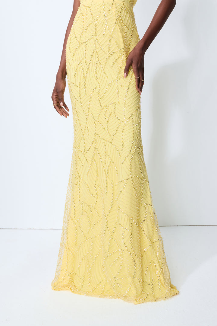 Shine Into Midnight Yellow Bow Sequin Embellished Maxi Dress Yellow