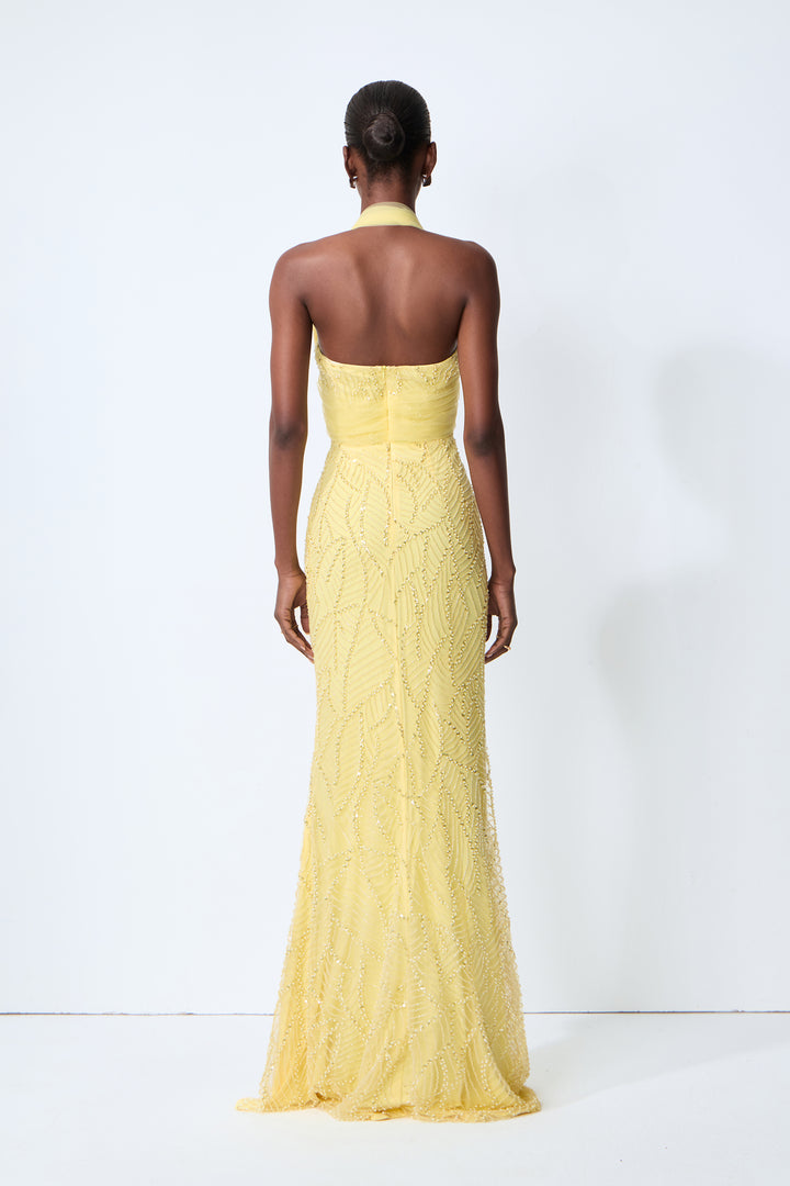 Shine Into Midnight Yellow Bow Sequin Embellished Maxi Dress Styling