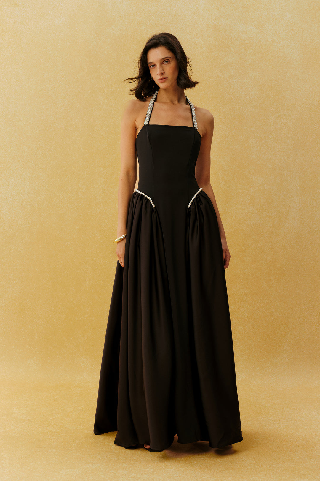 Schwarzes Perlen-Maxikleid für Abendveranstaltungen - KYMA