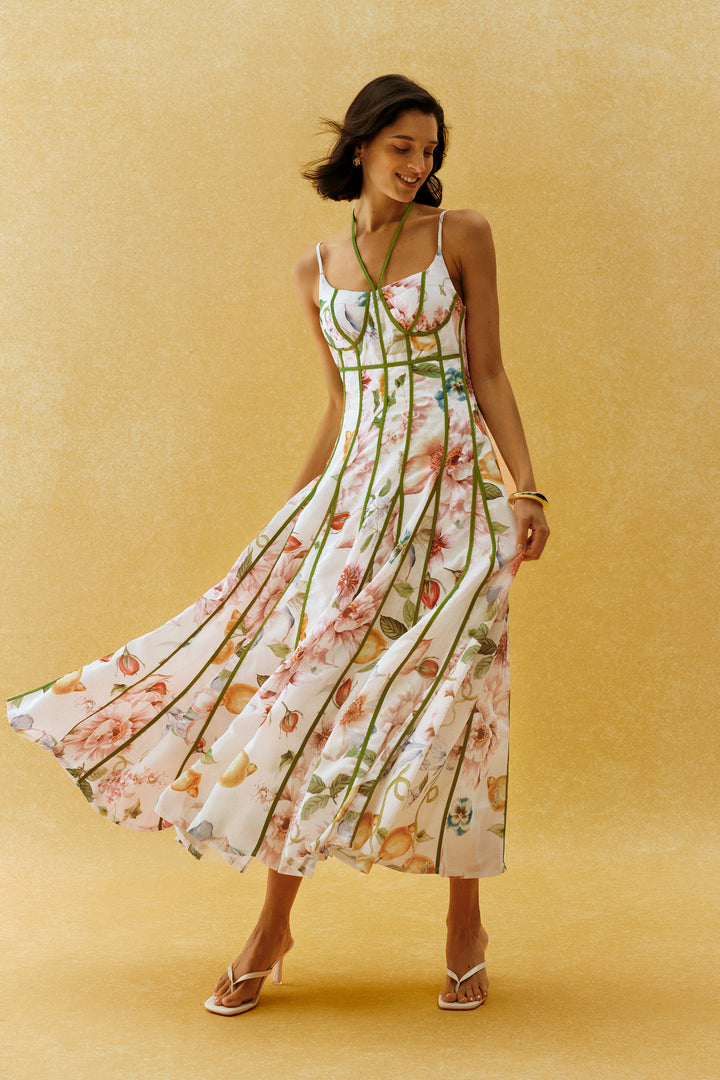 Weißes Maxikleid mit Blumenprint für Gartenbrunches - KYMA