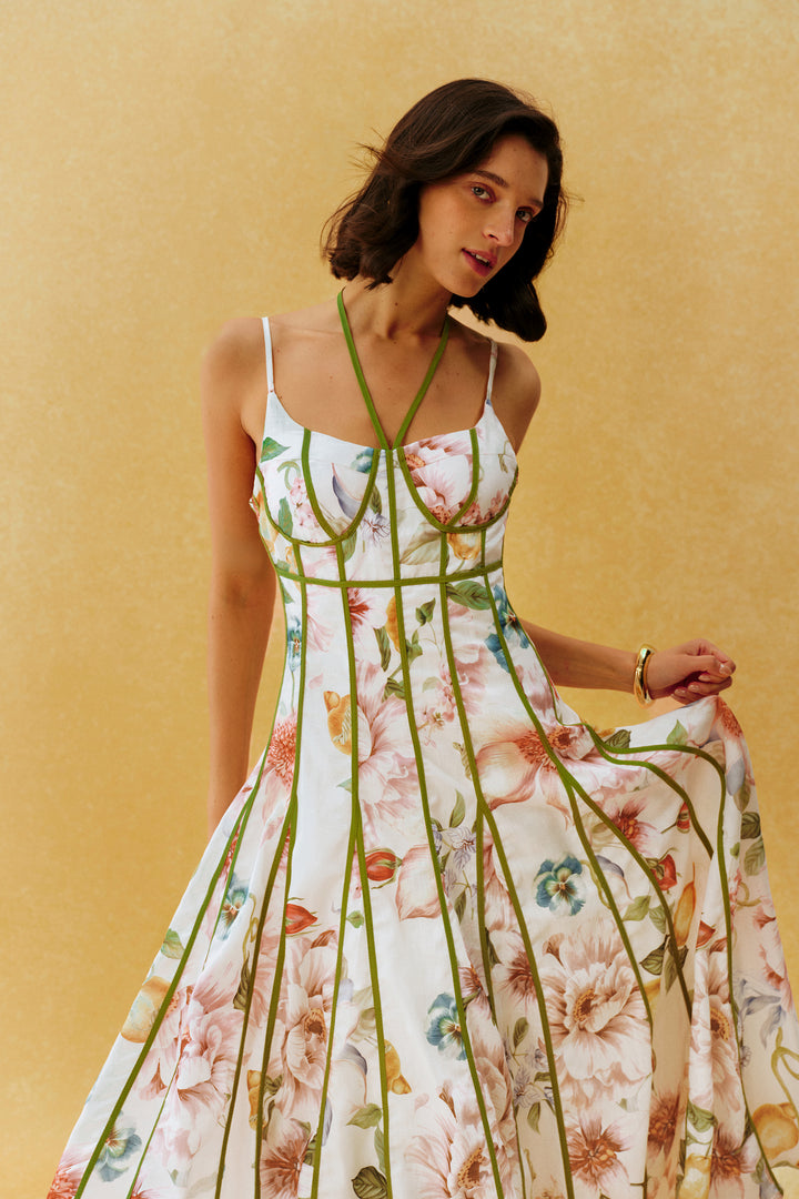 Weißes Maxikleid mit Blumenprint für Ausflüge ans Meer - KYMA