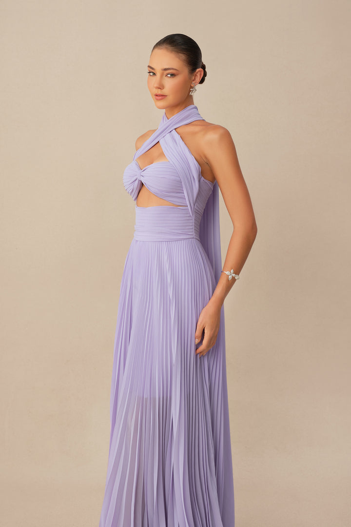 Lila Maxikleid mit Kreuzträgern und Falten – KYMA