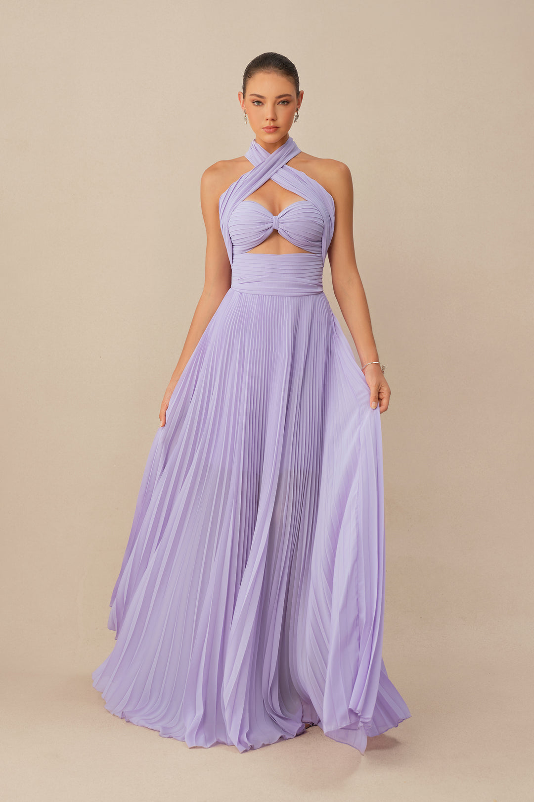 Lila Maxikleid mit Kreuzträgern und Falten – KYMA
