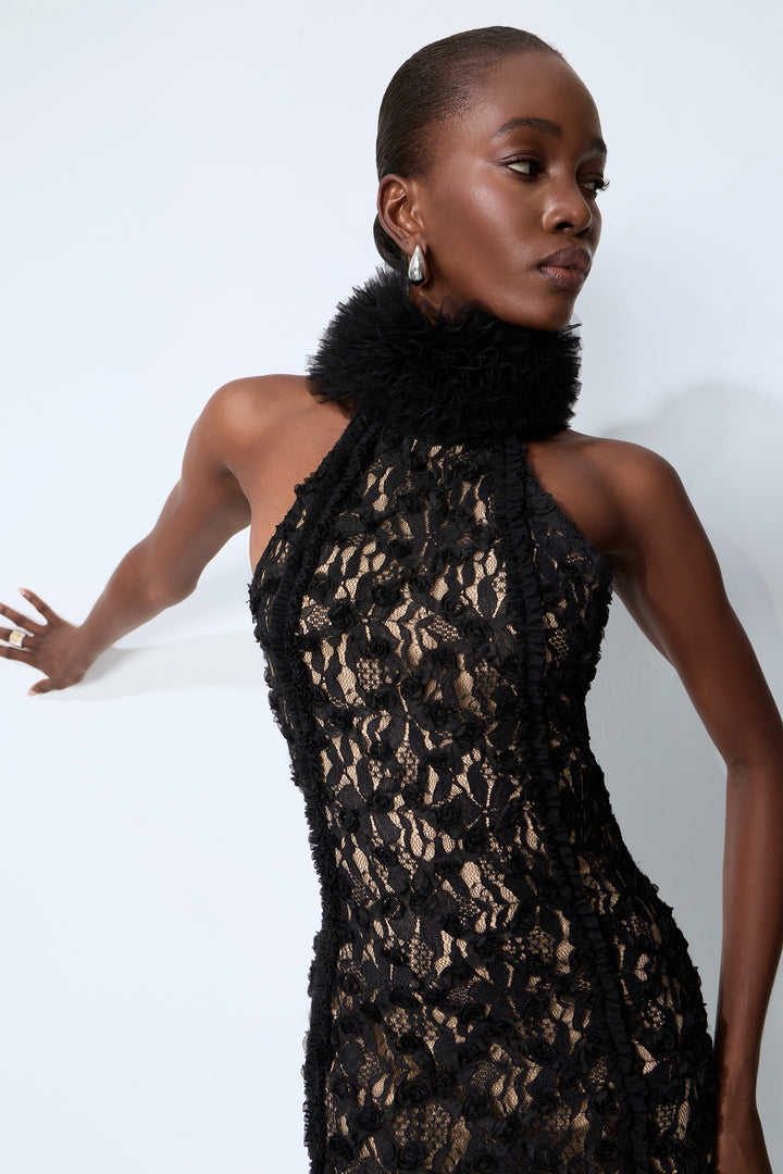 Elegantes Spitzen-Maxikleid mit hohem Schlitz für Damen – KYMA