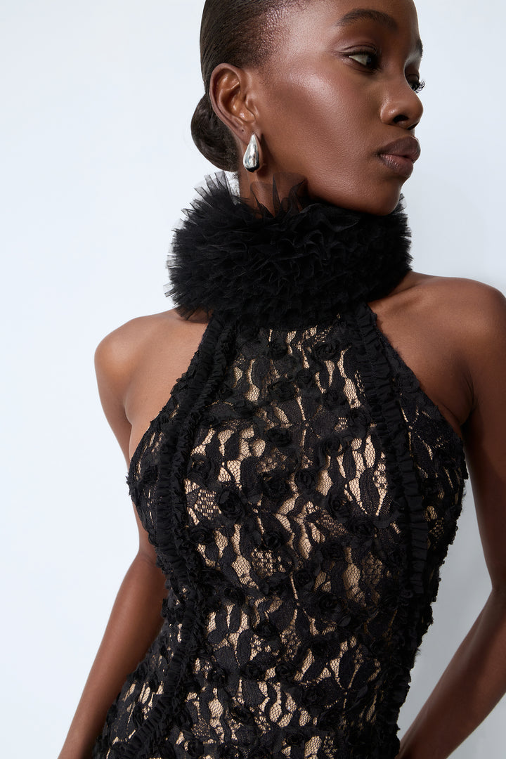 Elegantes Spitzen-Maxikleid mit hohem Schlitz für Damen – KYMA