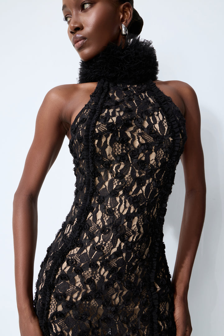 Elegantes Spitzen-Maxikleid mit hohem Schlitz für Damen – KYMA
