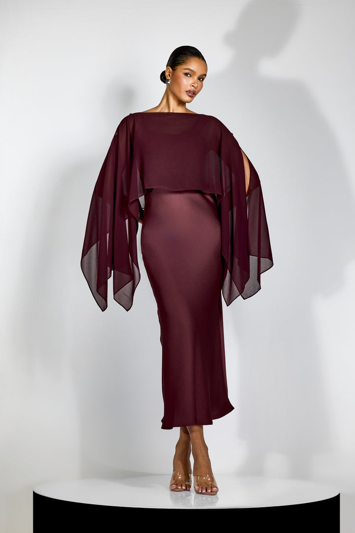 Elena Spaghettiträger Maxi-Kleid mit Cape-Bluse Modelansicht - KYMA