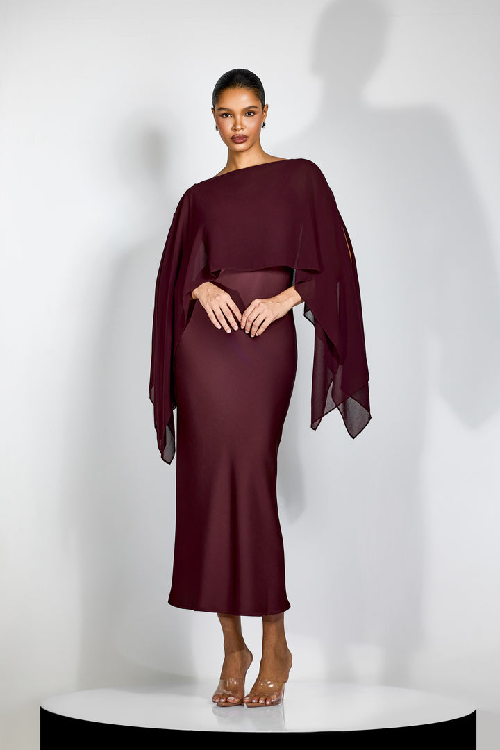 Elena Spaghettiträger Maxi-Kleid mit Cape-Bluse Stoffdetail - KYMA