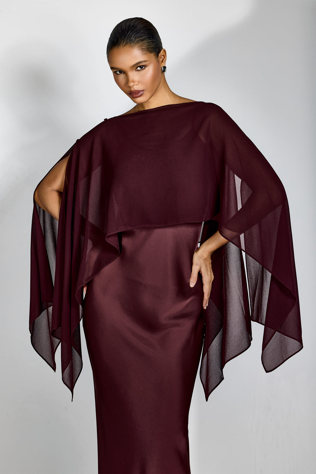 Elena Spaghettiträger Maxi-Kleid mit Cape-Bluse Silhouette - KYMA