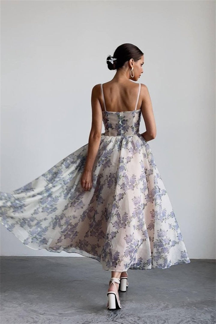 Ella Blumenmuster Chiffon Midikleid im Freien - KYMA