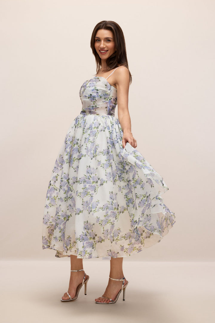 Ella Geblümtes Chiffon Midi-Kleid Detail Stoff - KYMA