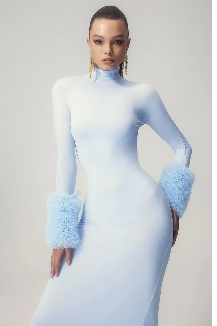 Elvira Langärmeliges Rollkragen Maxikleid Detailansicht - KYMA