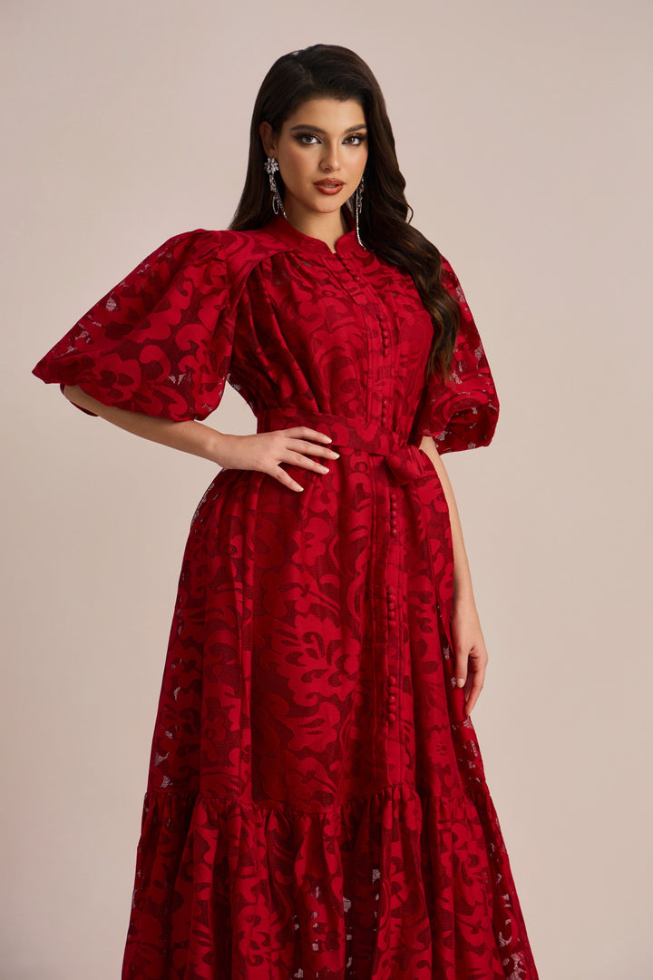 Emma besticktes Spitzen-Midi-Kleid Detail Stickerei - KYMA