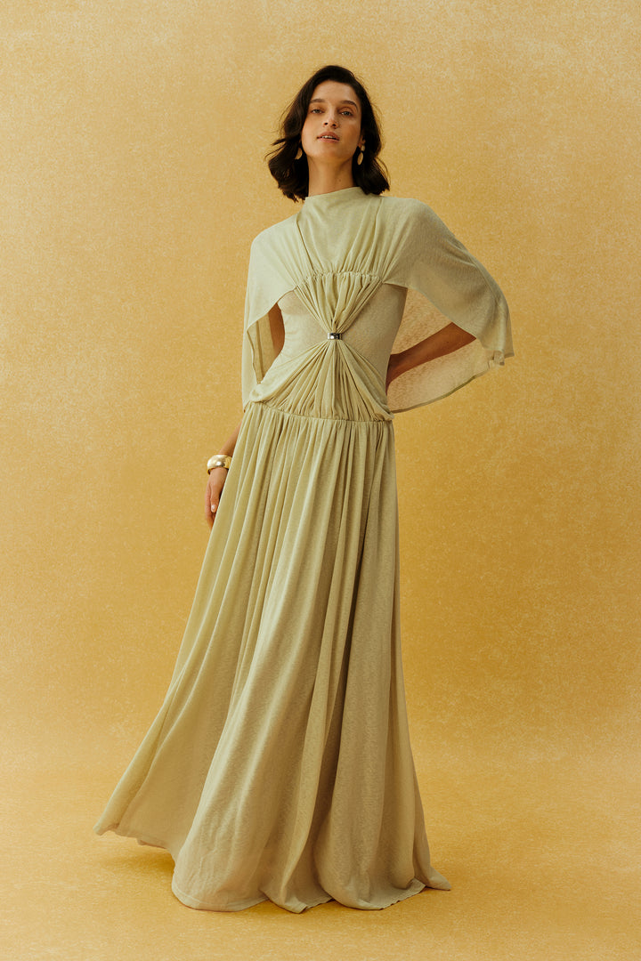 Grünes Strick-Maxikleid mit Cape-Ärmeln - KYMA