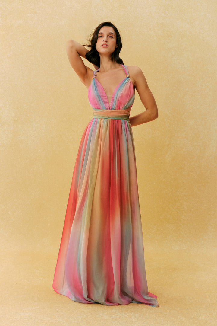 Sunset Society Multi Gradient V Neck Maxi Dress - KYMA