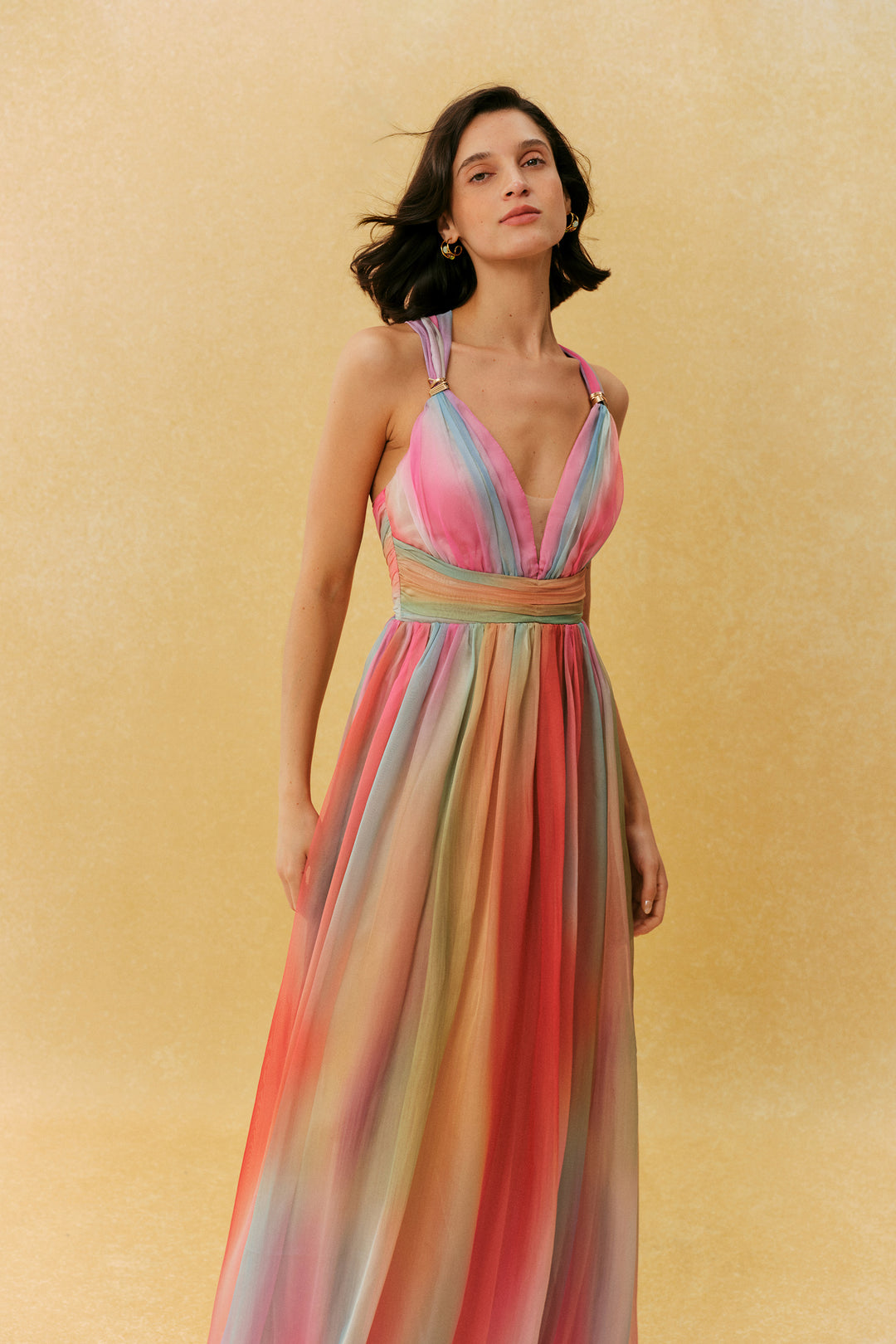 Sunset Society Multi Gradient V Neck Maxi Dress Colour - KYMA