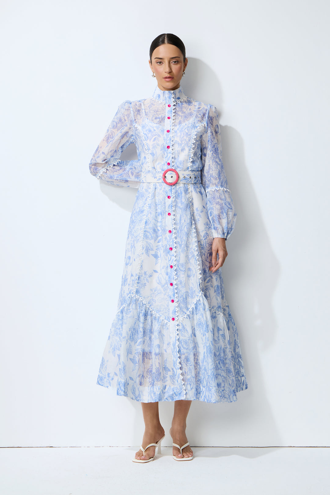 Midikleid mit Blumenprint und Ballonärmeln