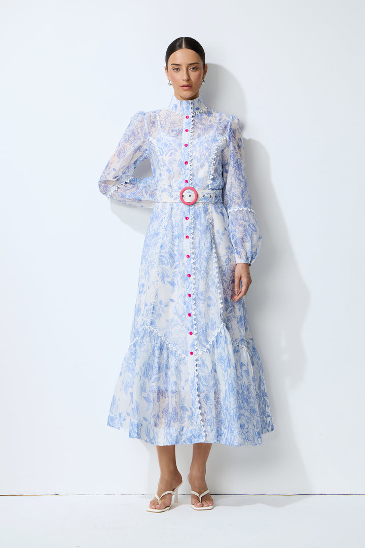 Midikleid mit Blumenprint und Ballonärmeln