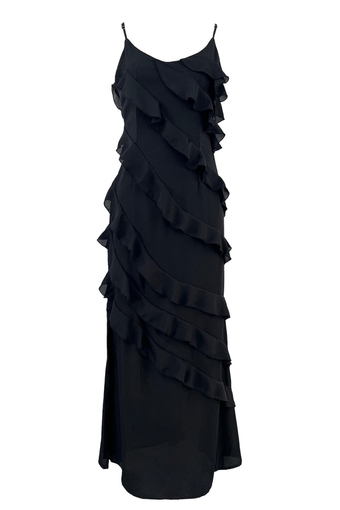 Eve Chiffon Rüschen Maxi Slip Kleid mit seitlichem Schlitz - KYMA