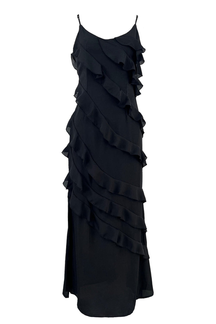 Eve Chiffon Rüschen Maxi Slip Kleid mit seitlichem Schlitz - KYMA