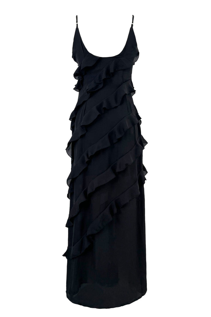 Einzigartige Eleganz: Eve Chiffon Rüschen Maxi Slip Kleid - KYMA