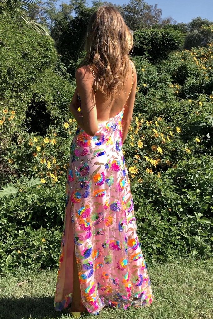 Fanny besticktes Pailletten-Rückenfreies Maxikleid mit Metallkette 10