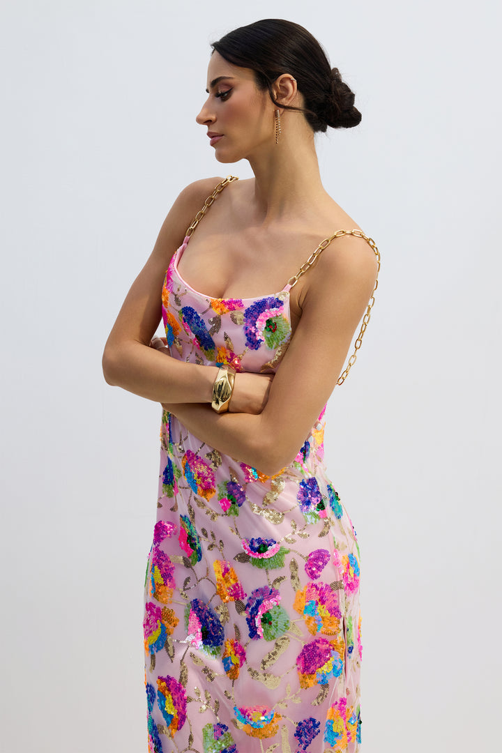 Rückenansicht Fanny Pailletten Maxikleid mit Schlitz - KYMA