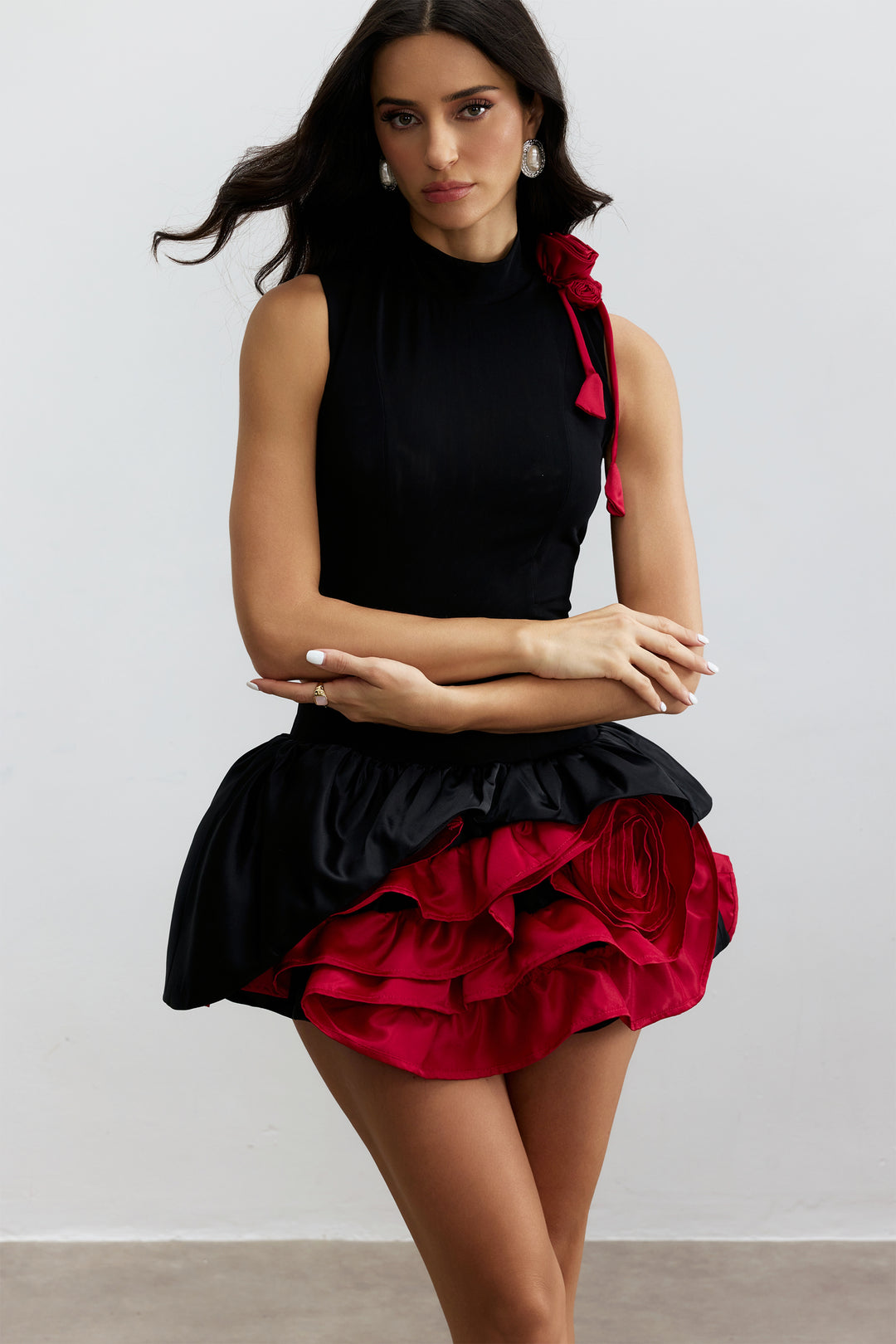 Fiona Blumen-Applikation mehrlagiges Rüschen-Minikleid - KYMA