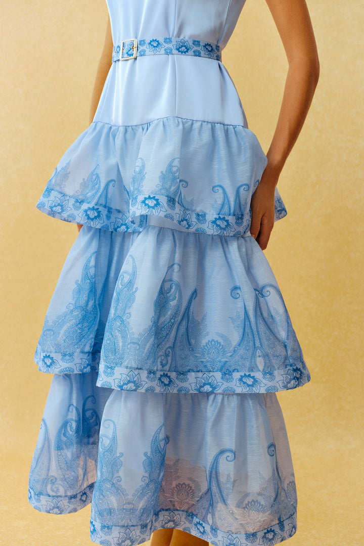 Forever Yours blaues Maxikleid mit Paisley-Print und eckigem Ausschnitt Detail Ausschnitt