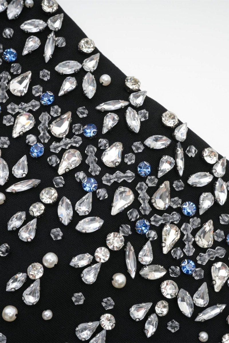Frances Kristallverziertes Ärmelloses Mini-Kleid Detail Ausschnitt - KYMA