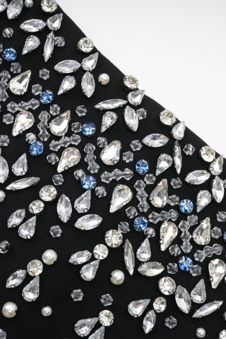 Frances Kristallverziertes Ärmelloses Mini-Kleid Detail Ausschnitt - KYMA