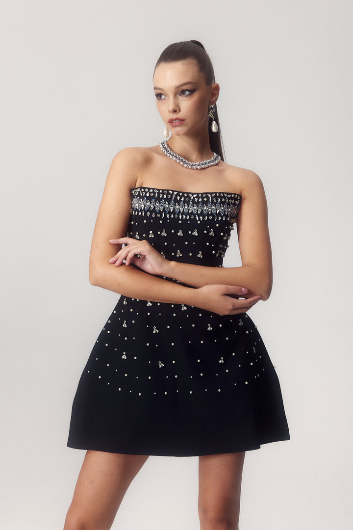 Frances Kristallverziertes Ärmelloses Mini-Kleid Detail Kristalle - KYMA