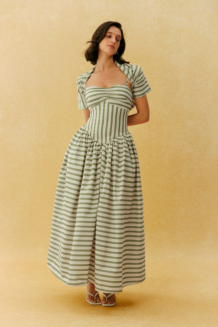 Beiges gestreiftes Maxikleid, Rockteil - KYMA