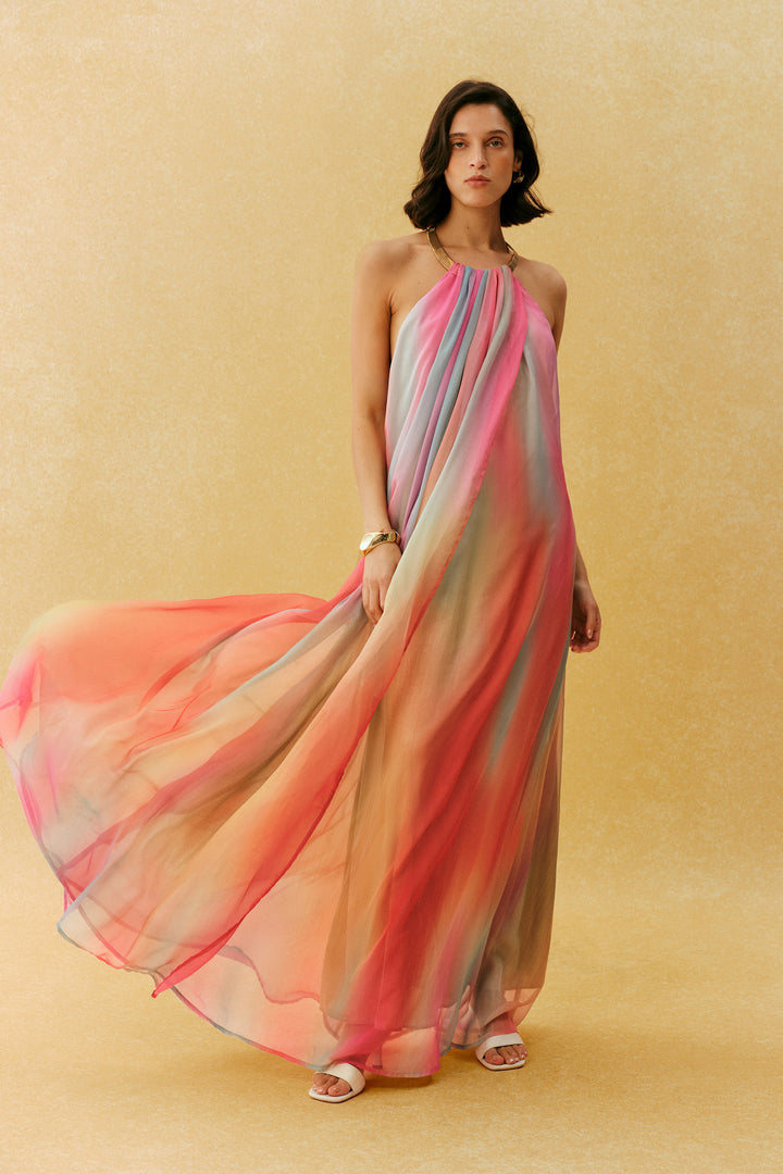 Glamorous Sweetie Multi Metal Halter Gradient Maxi Dress - KYMA