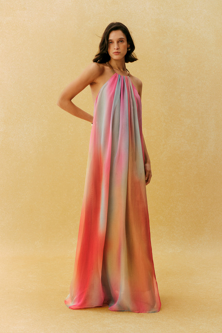 Glamorous Sweetie Multi Metal Halter Gradient Maxi Dress Colour - KYMA