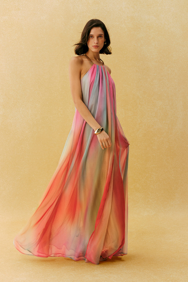 Glamorous Sweetie Multi Metal Halter Gradient Maxi Dress Neckline - KYMA
